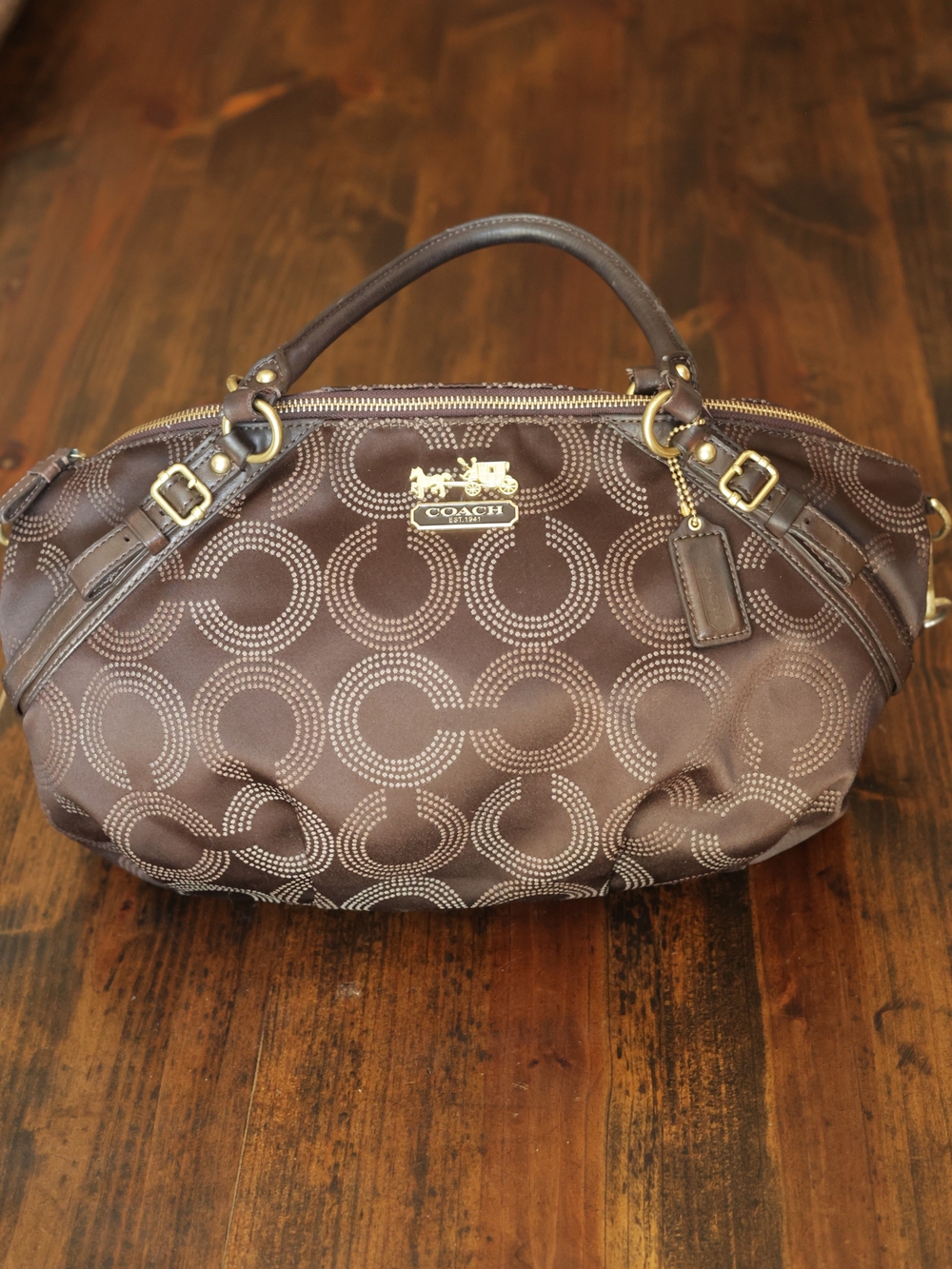 Coach Madison Sophia Dotted Op Art Satchel Bag Mahogany 15957
